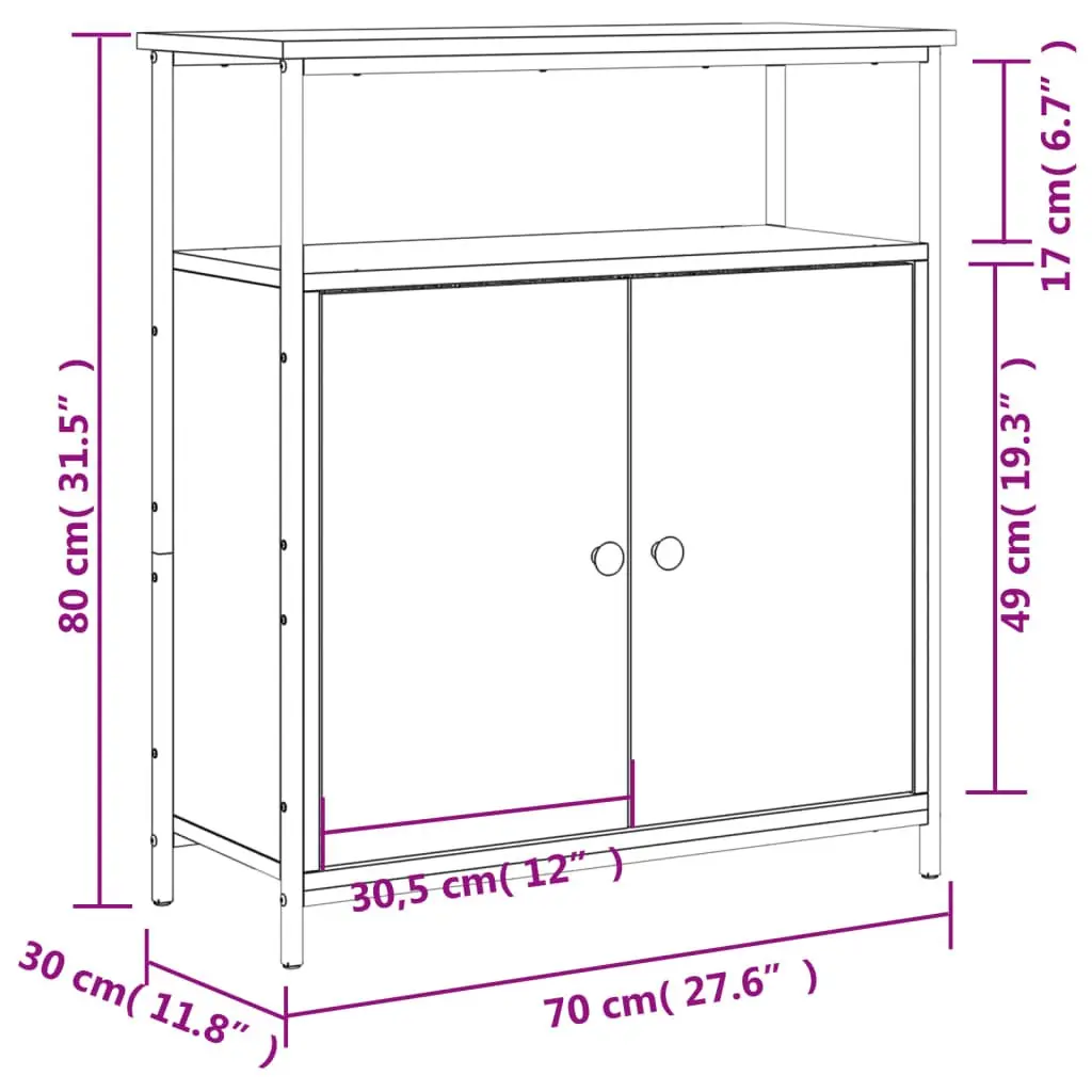 Storage Cabinet Buffet Brown Engineered Wood 70Wx30Dx80Hcm