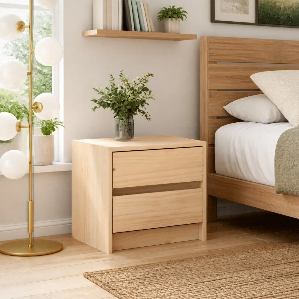 Bedside Cabinet Solid Pine Wood 40x31x35.5 cm 2 Drawer Bedroom Storage Table