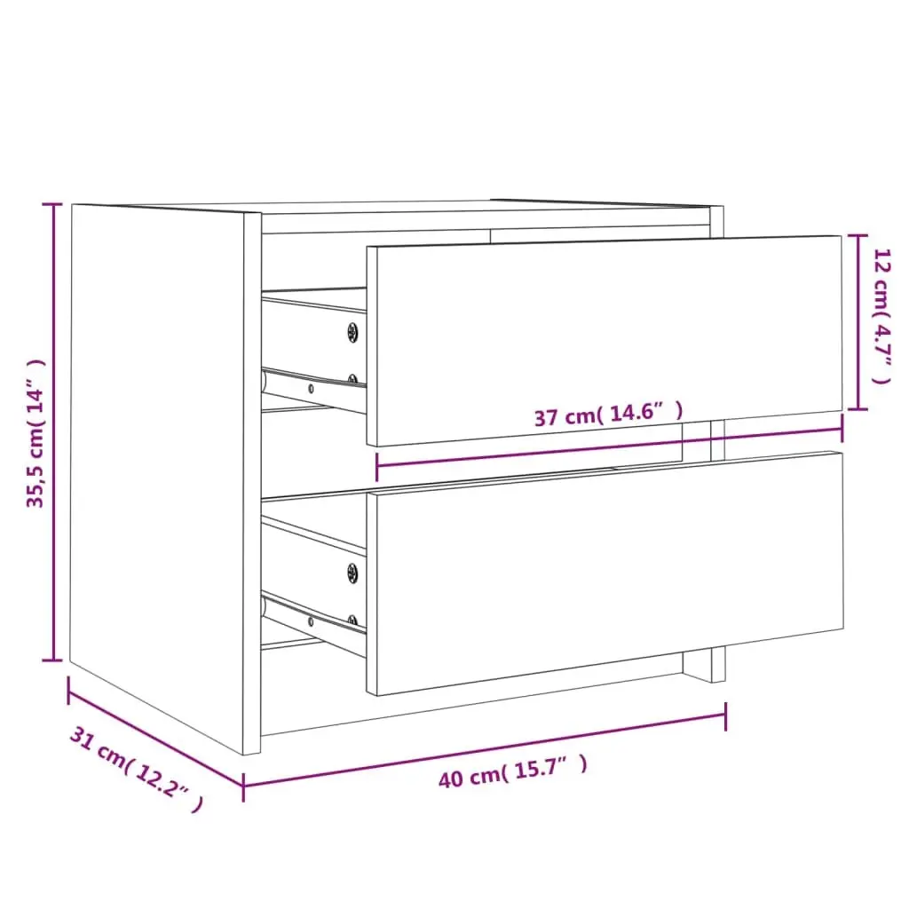 Bedside Cabinet Solid Pine Wood 40x31x35.5 cm 2 Drawer Bedroom Storage Table