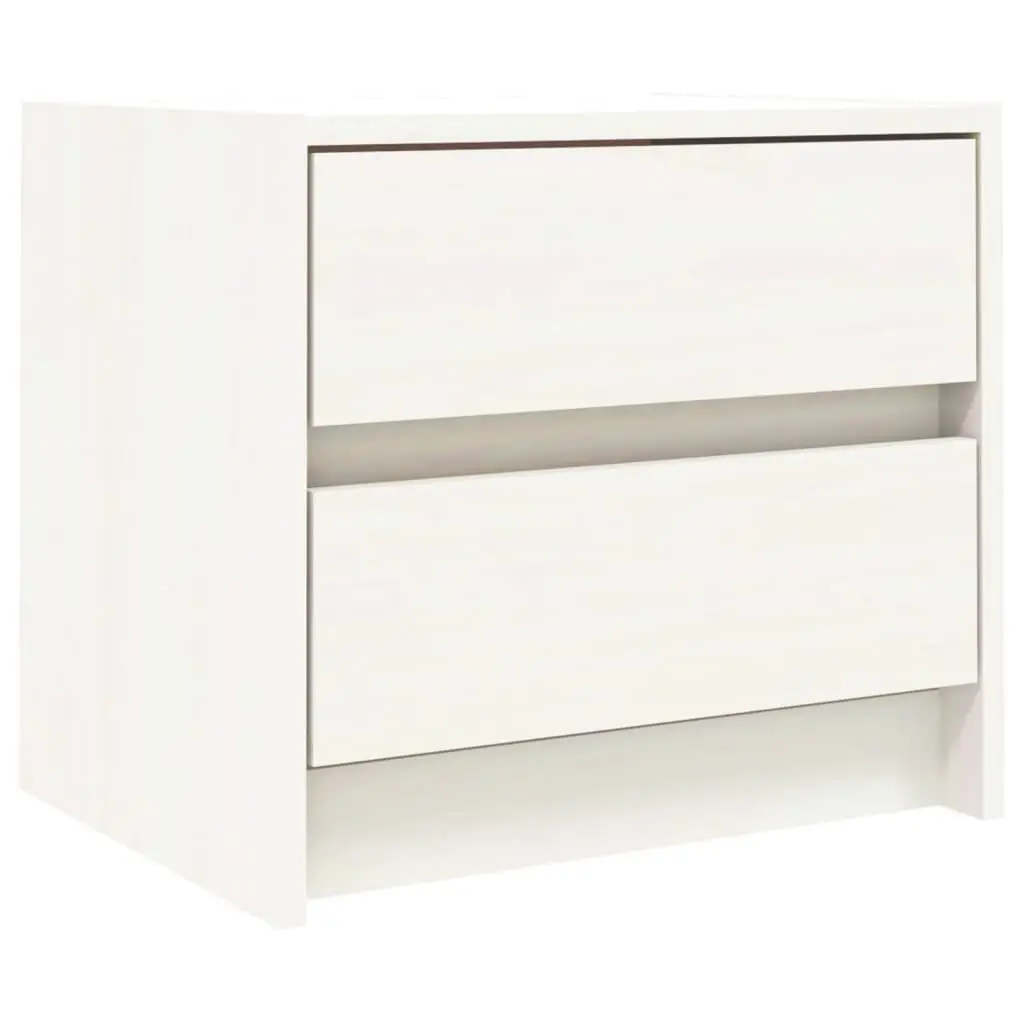 White Nightstand Solid Pine Wood 2 Drawer Bedside Table