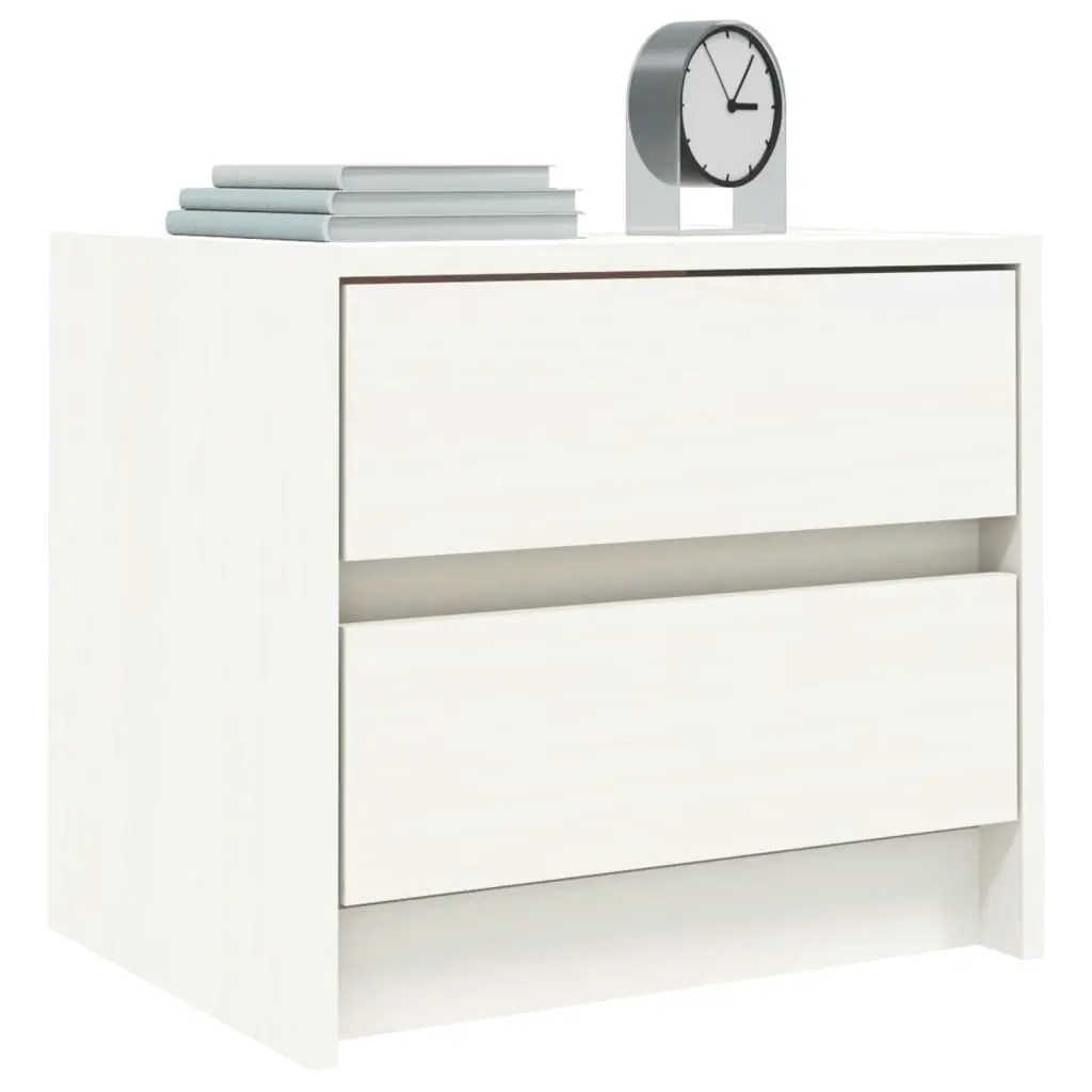White Nightstand Solid Pine Wood 2 Drawer Bedside Table
