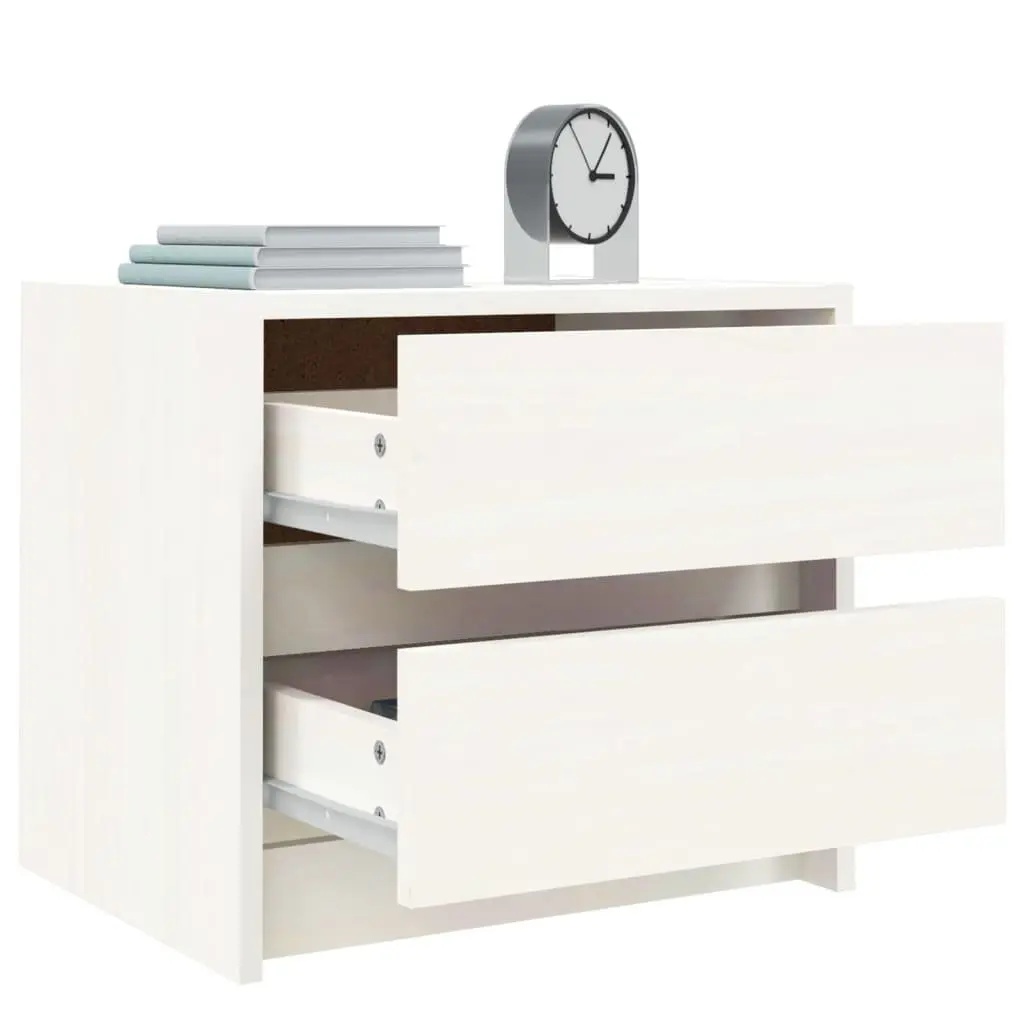 White Nightstand Solid Pine Wood 2 Drawer Bedside Table