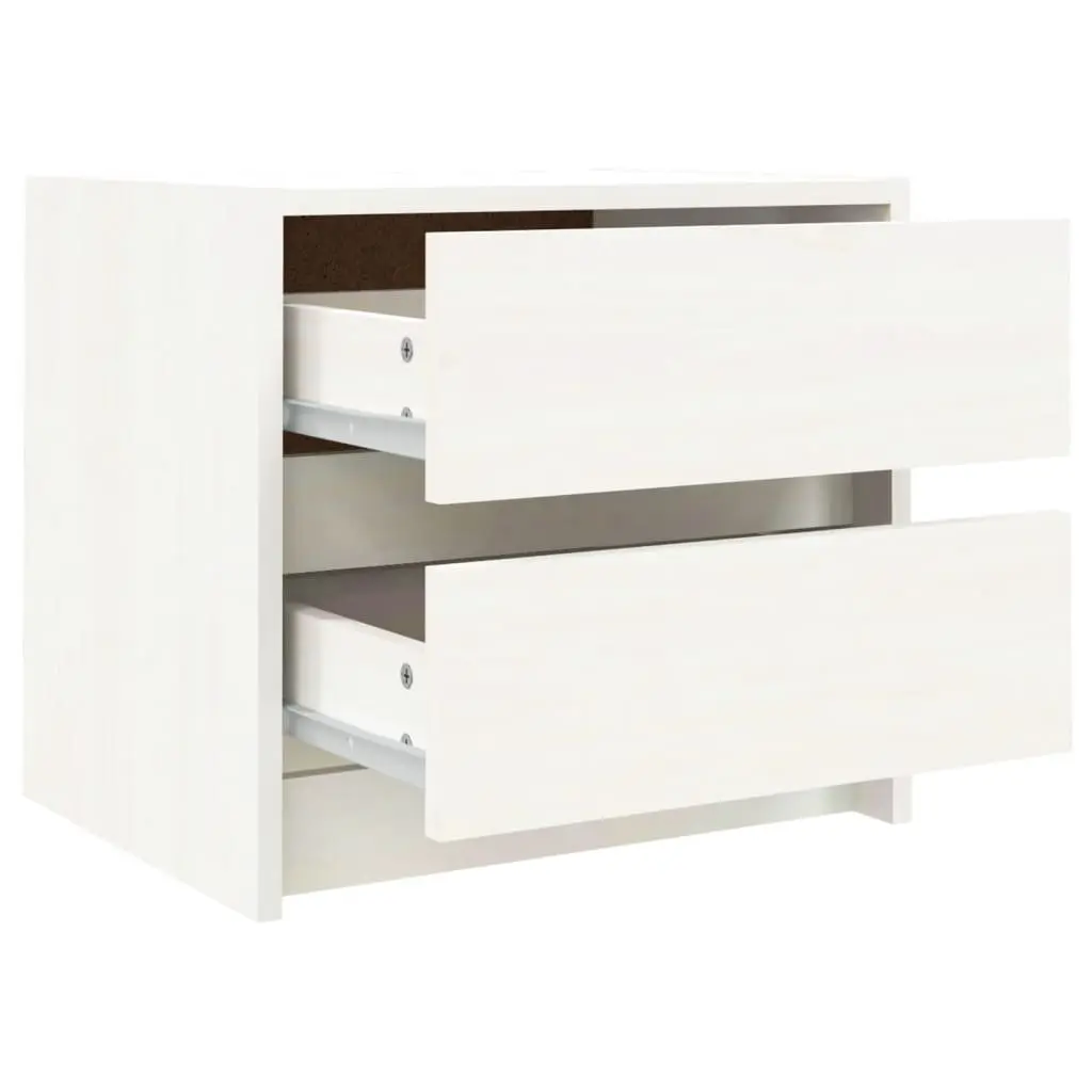 White Nightstand Solid Pine Wood 2 Drawer Bedside Table