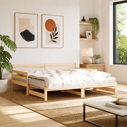 Solid Pine Wood Daybed with Trundle 90x190 cm Brown