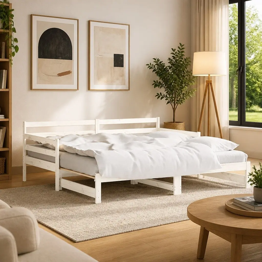 Daybed White Solid Wood 90x190 cm with Trundle