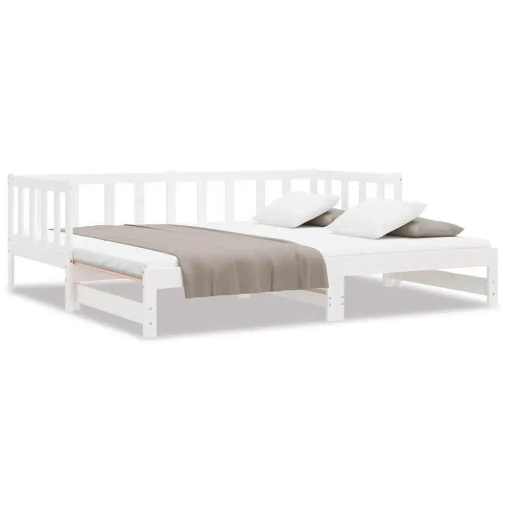 White Solid Wood Day Bed with Pull-Out Trundle 90x190 cm