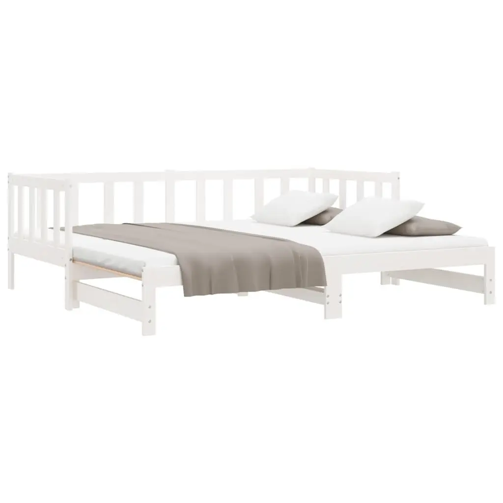 White Solid Wood Day Bed with Pull-Out Trundle 90x190 cm