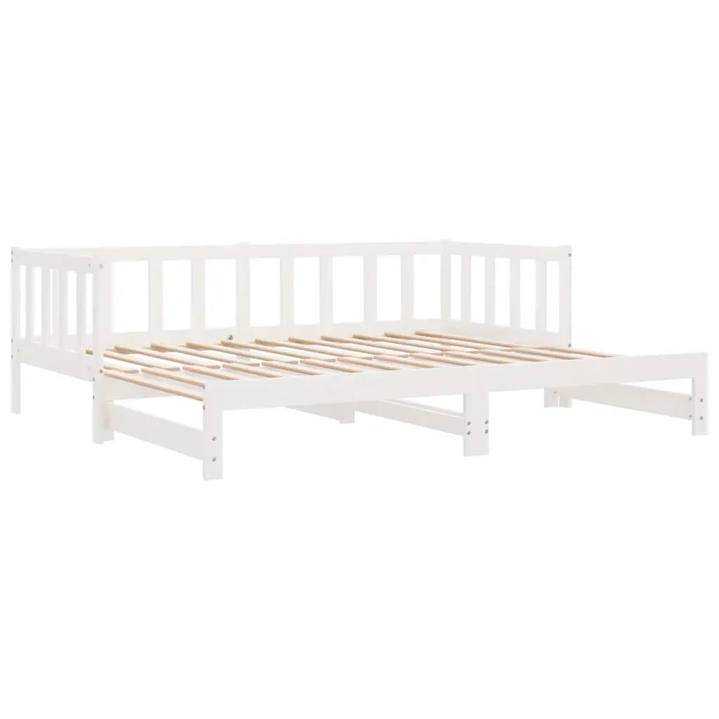 White Solid Wood Day Bed with Pull-Out Trundle 90x190 cm