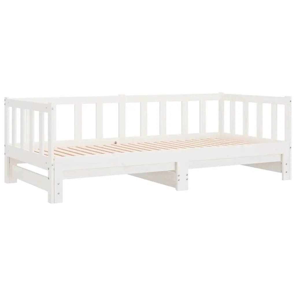 White Solid Wood Day Bed with Pull-Out Trundle 90x190 cm