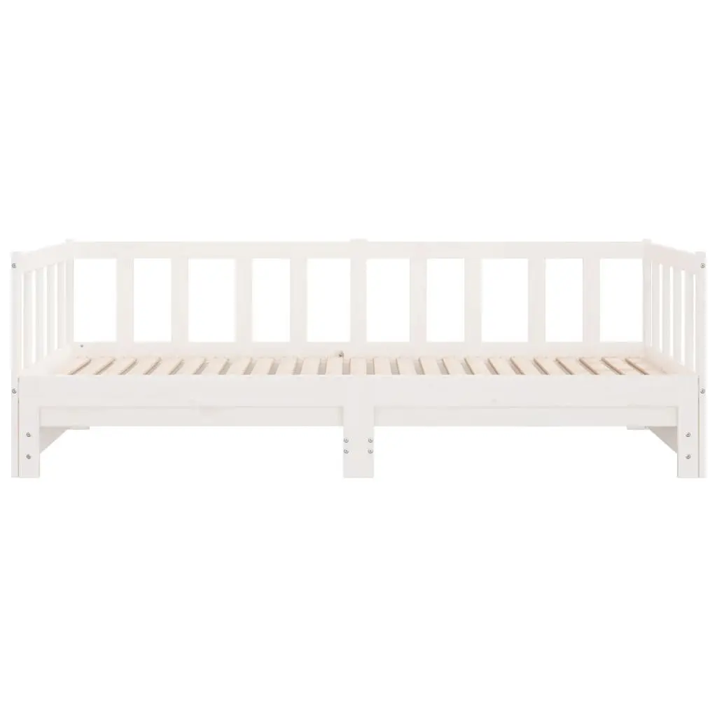 White Solid Wood Day Bed with Pull-Out Trundle 90x190 cm