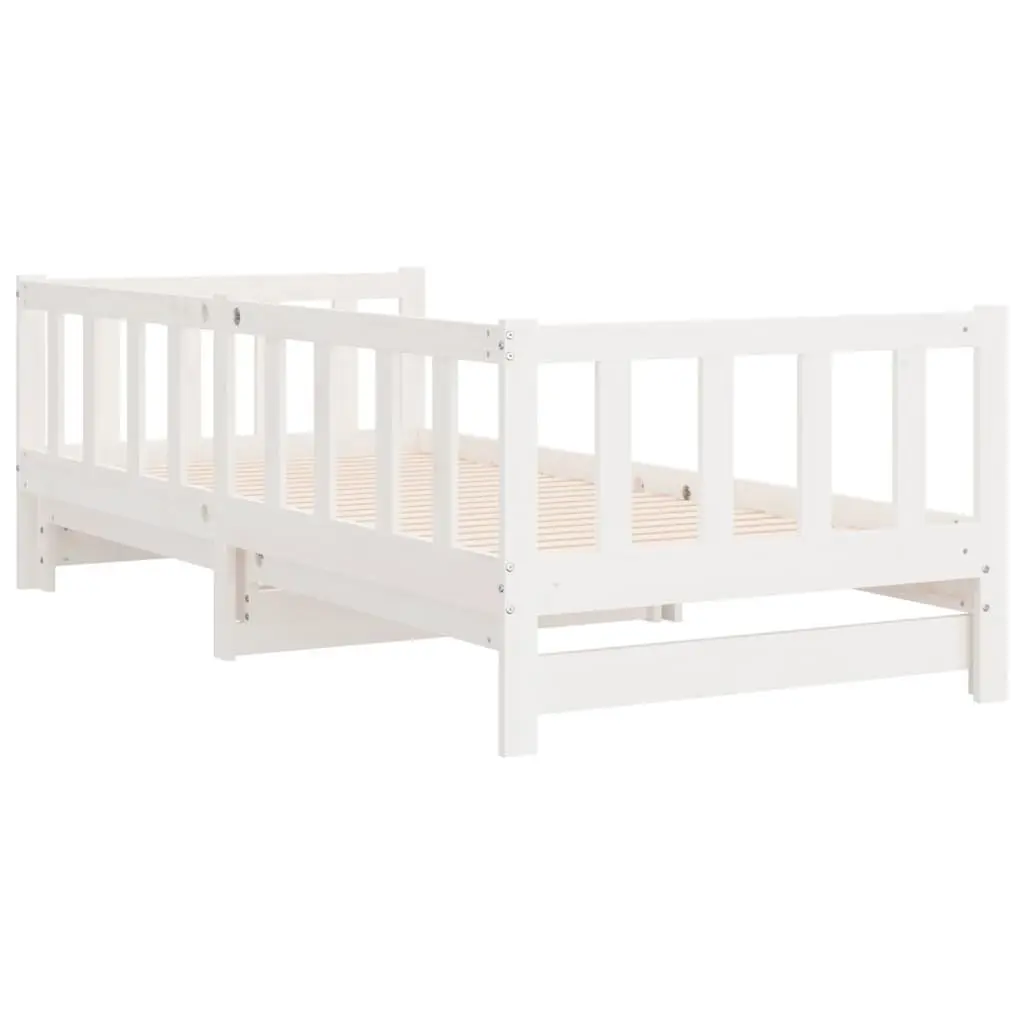 White Solid Wood Day Bed with Pull-Out Trundle 90x190 cm