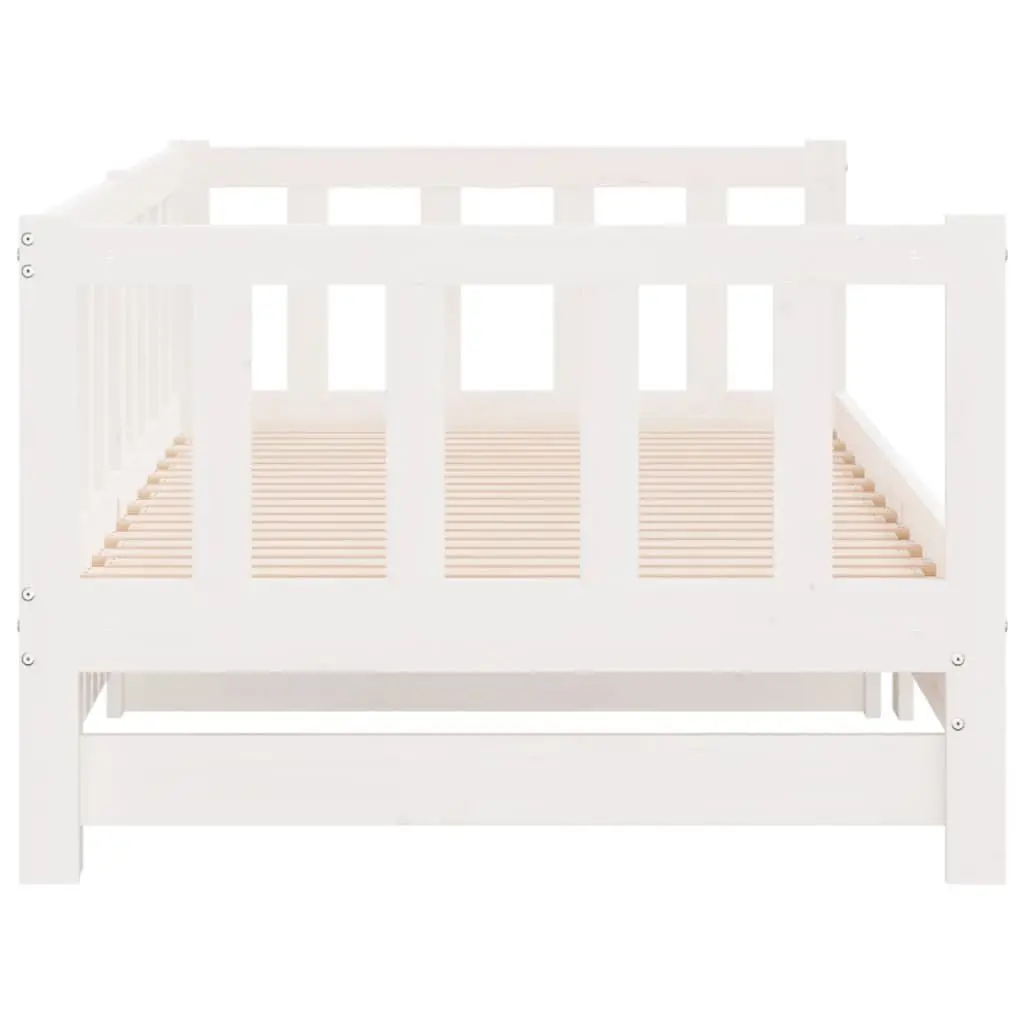 White Solid Wood Day Bed with Pull-Out Trundle 90x190 cm