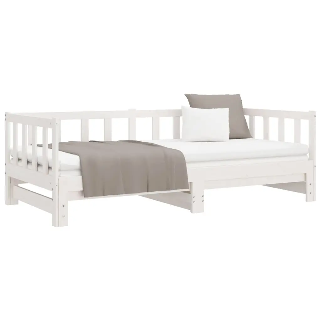 White Solid Wood Day Bed with Pull-Out Trundle 90x190 cm