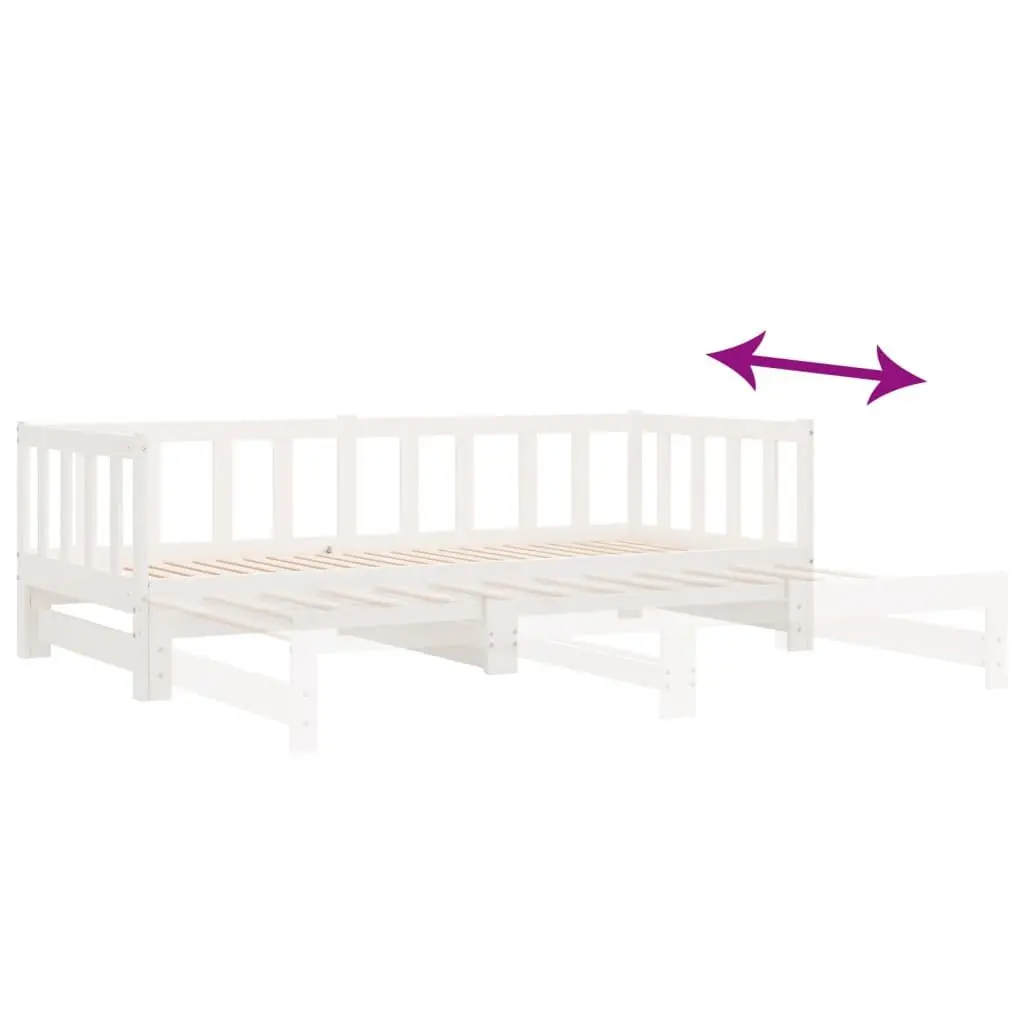 White Solid Wood Day Bed with Pull-Out Trundle 90x190 cm