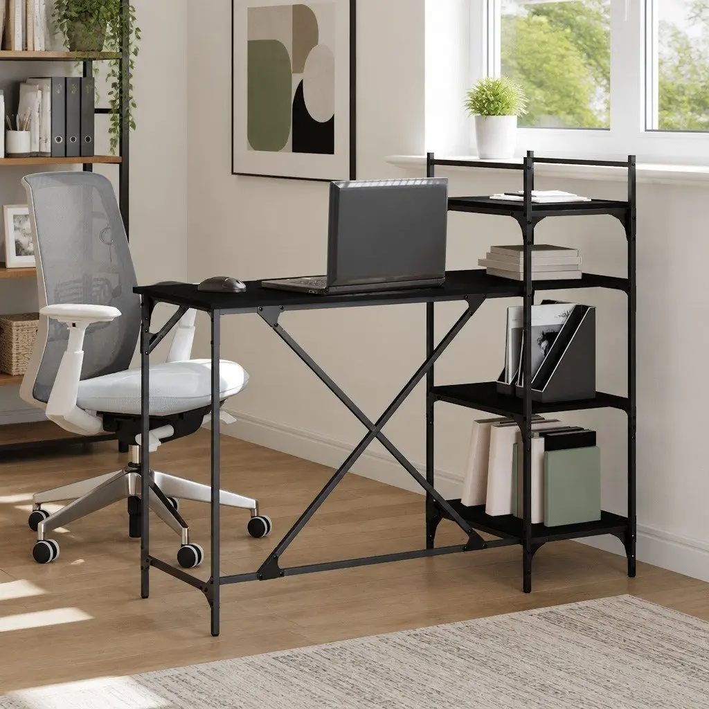 Computer Desk with Shelves Black Office Workstation Storage Organiser