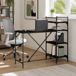 Charming Black Computer Desk with Shelves