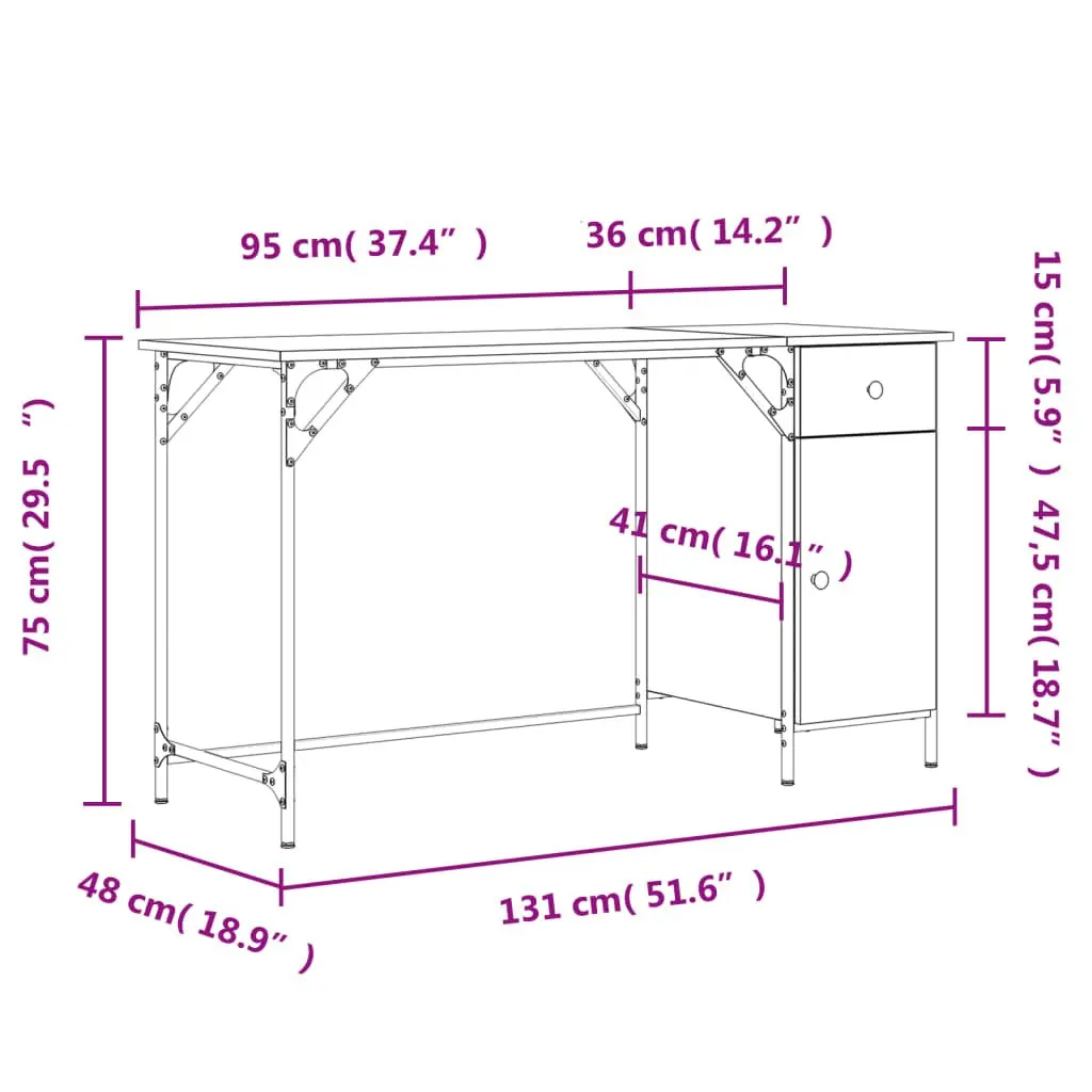 Black Computer Desk for Home Office 131x48x75 cm