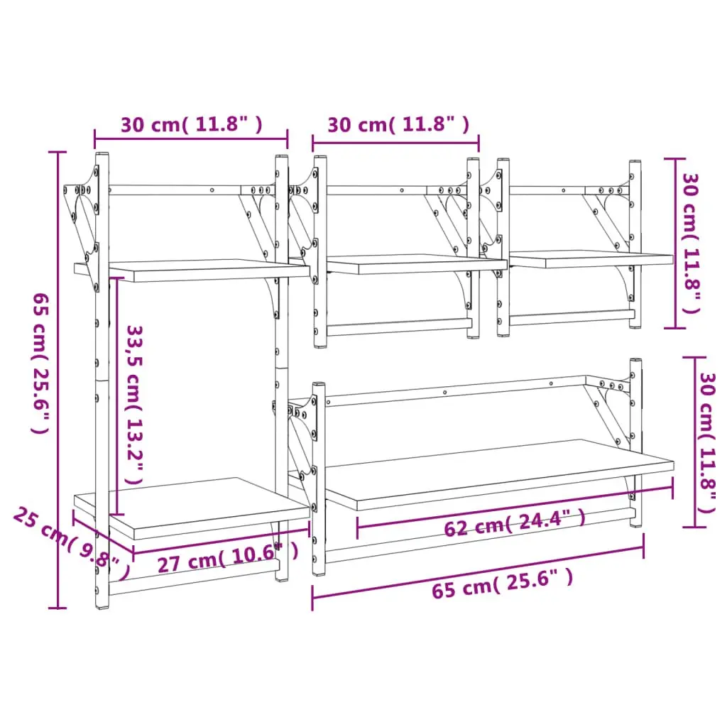 Wall Shelf Set Floating Shelves with Bars Black Engineered Wood 4 Piece