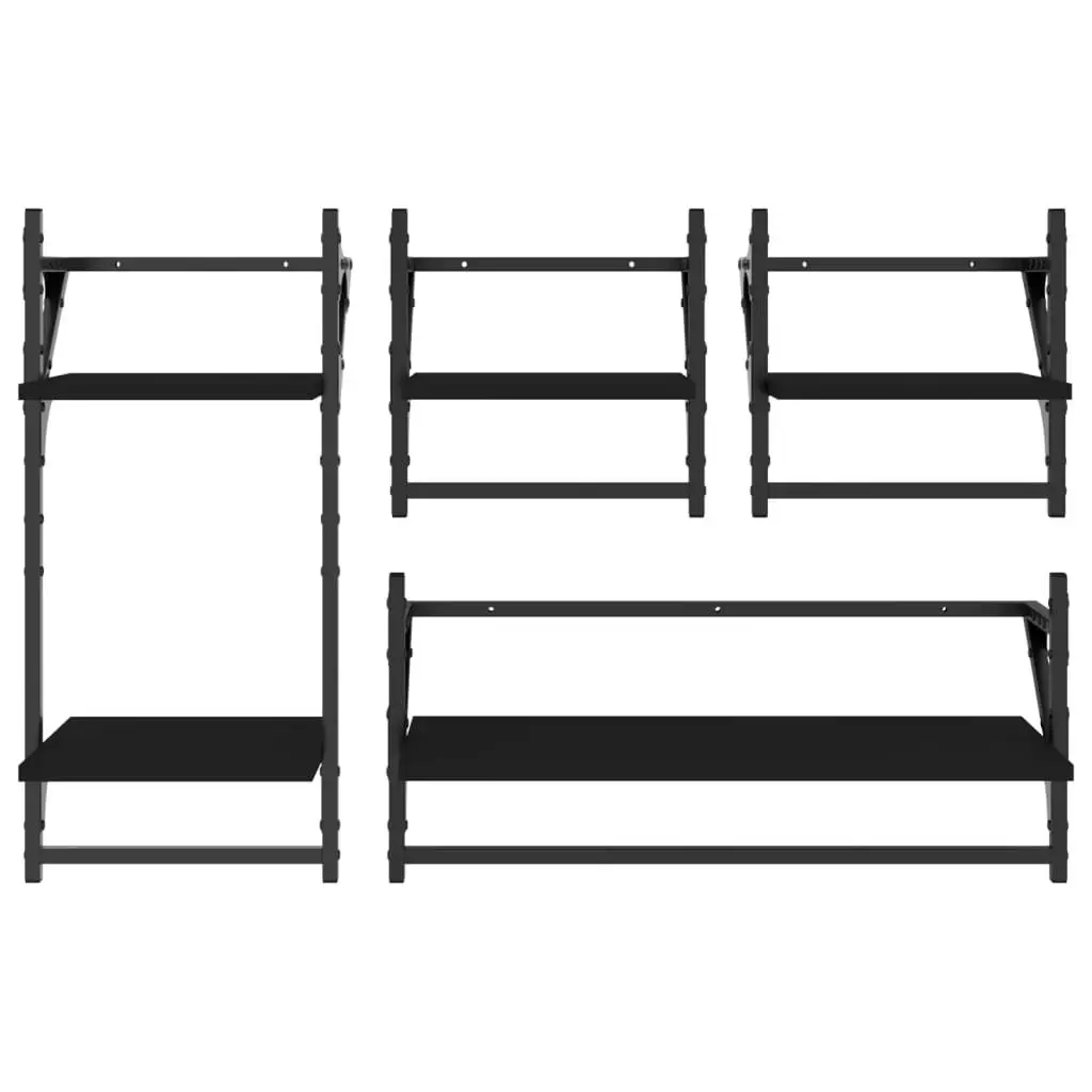 Wall Shelf Set Floating Shelves with Bars Black Engineered Wood 4 Piece