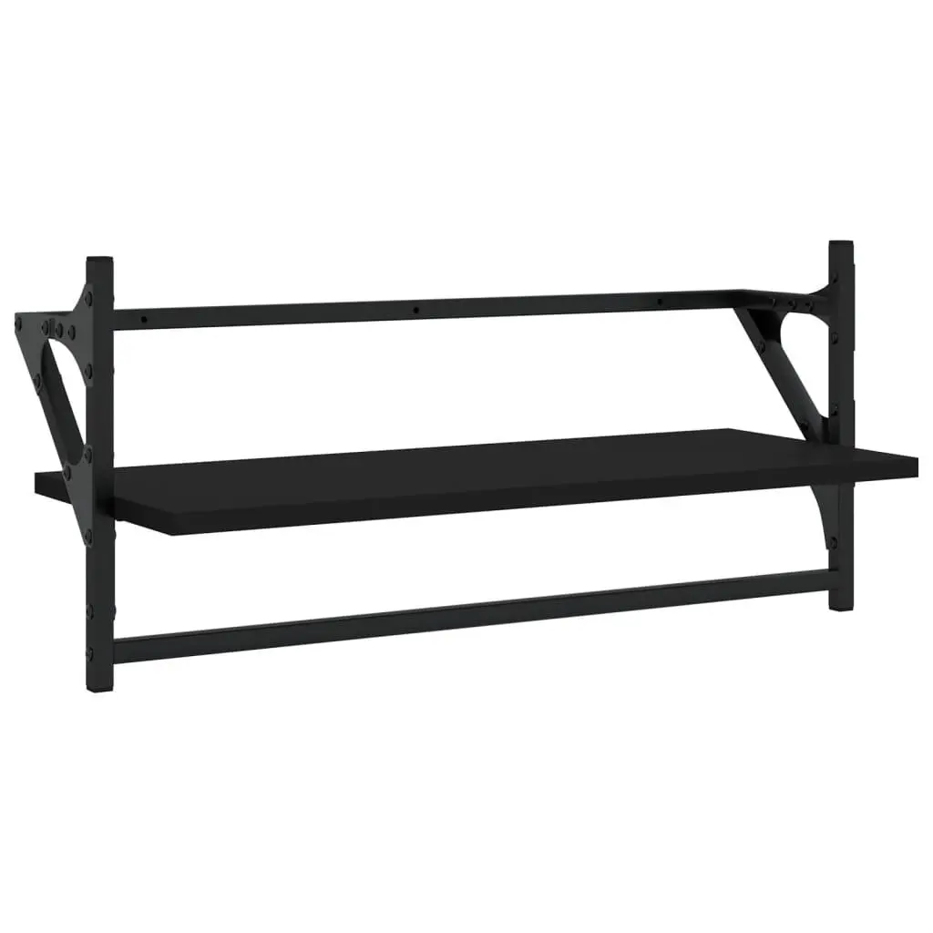 Wall Shelf Set Floating Shelves with Bars Black Engineered Wood 4 Piece