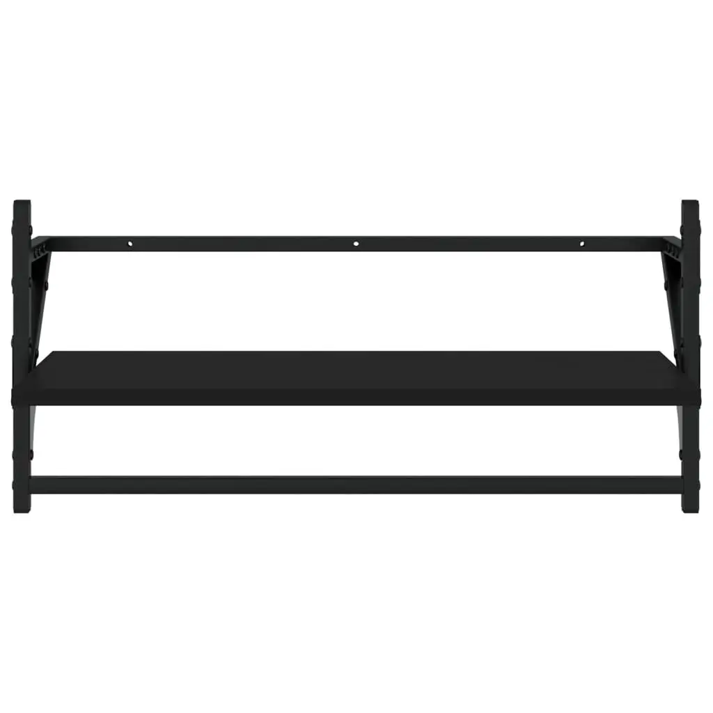 Wall Shelf Set Floating Shelves with Bars Black Engineered Wood 4 Piece