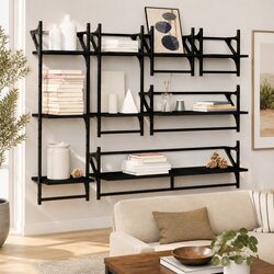 6-Piece Black Floating Shelf Set with Bars