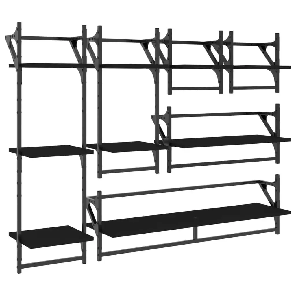Wall Shelf Set Floating Shelves Bars Black 6 Piece Engineered Wood Storage Organiser Display