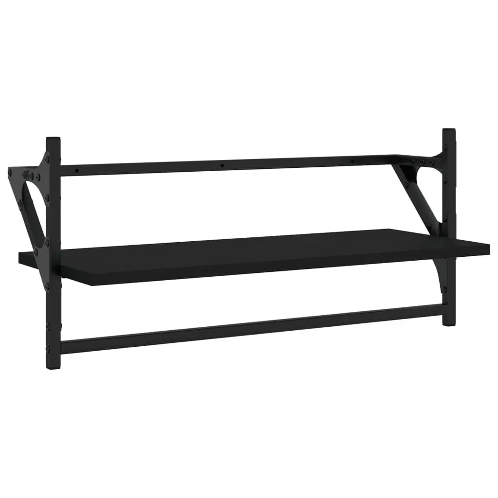 Wall Shelf Set Floating Shelves Bars Black 6 Piece Engineered Wood Storage Organiser Display