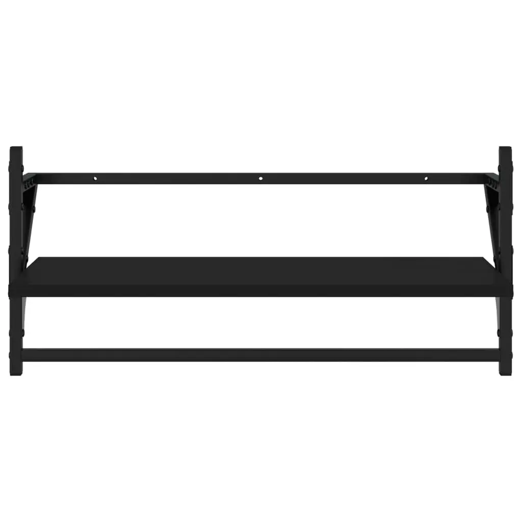 Wall Shelf Set Floating Shelves Bars Black 6 Piece Engineered Wood Storage Organiser Display