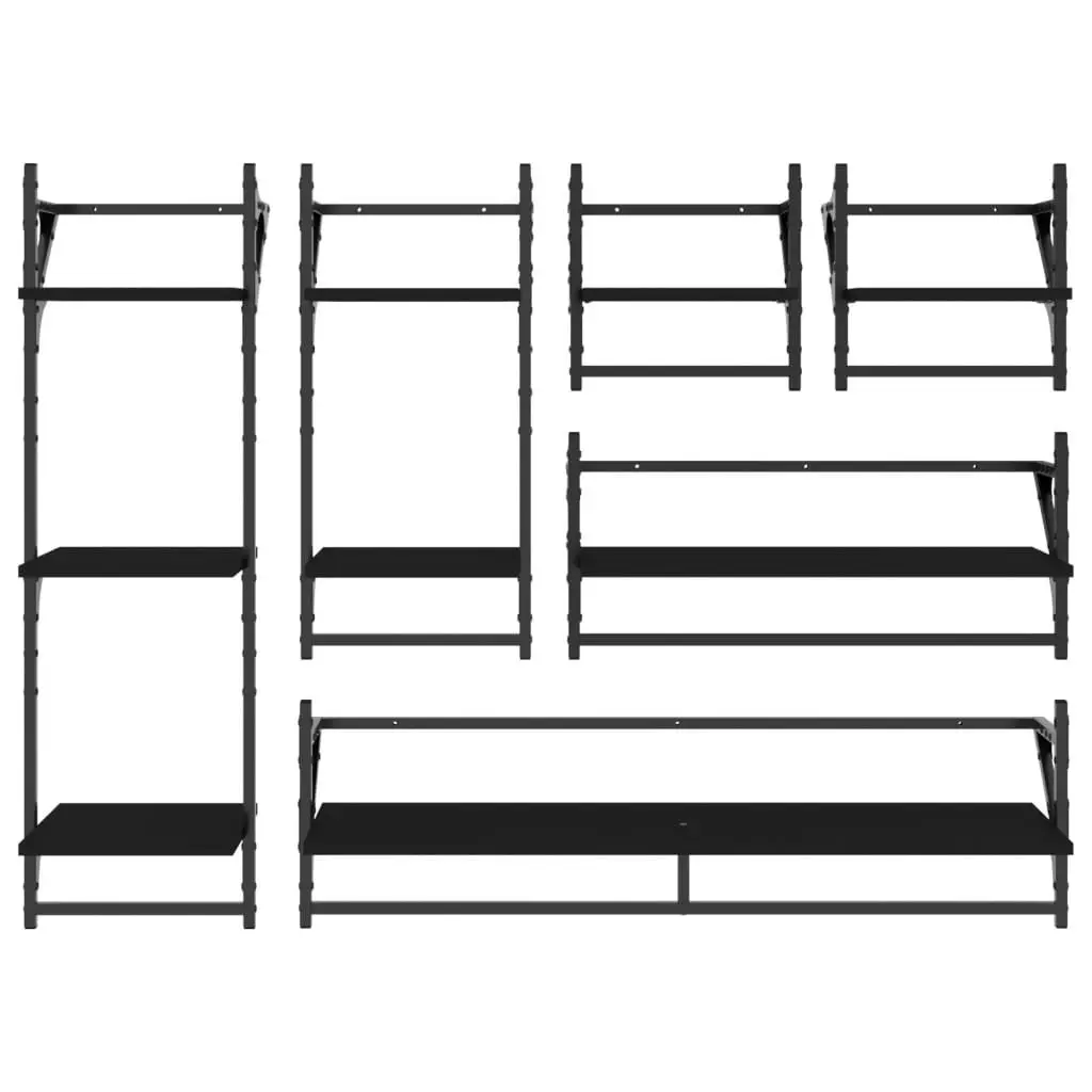 Wall Shelf Set Floating Shelves Bars Black 6 Piece Engineered Wood Storage Organiser Display