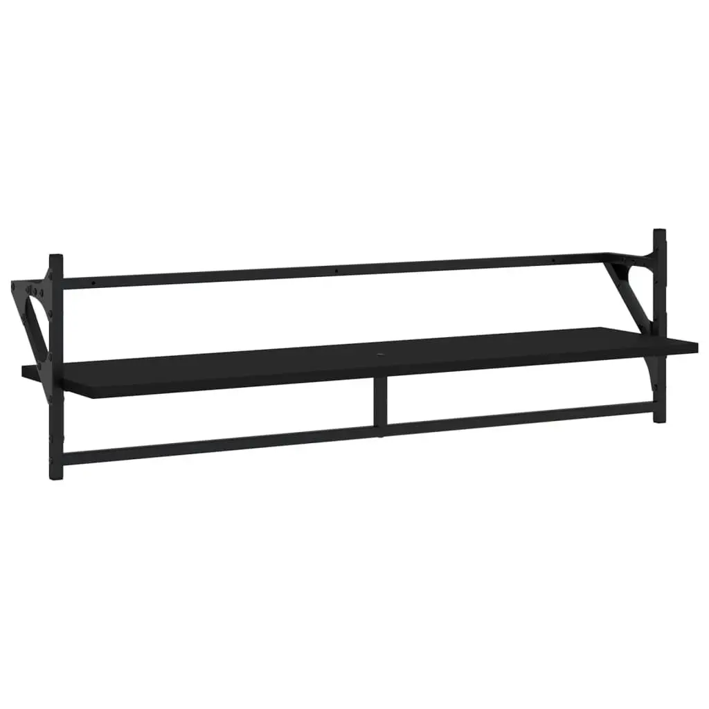 Wall Shelf Set Floating Shelves Bars Black 6 Piece Engineered Wood Storage Organiser Display
