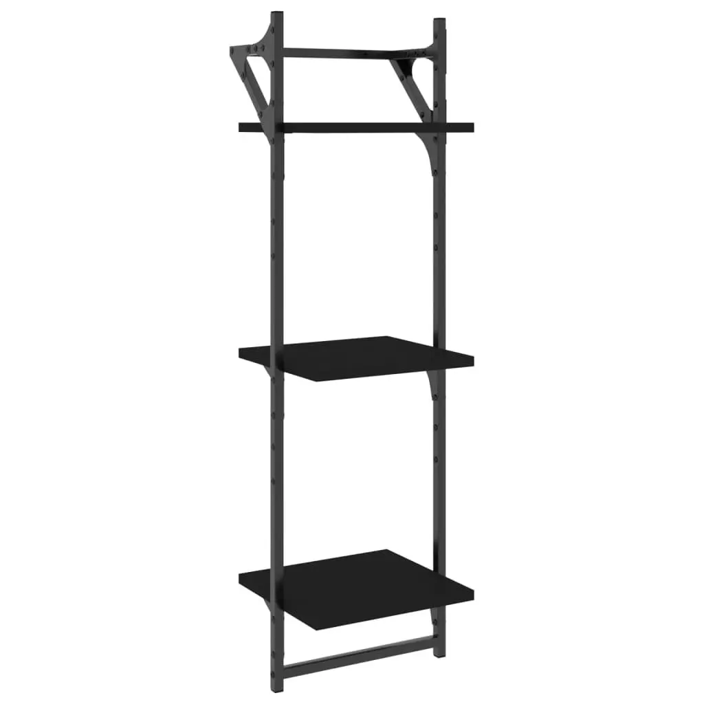 Wall Shelf Set Floating Shelves Bars Black 6 Piece Engineered Wood Storage Organiser Display