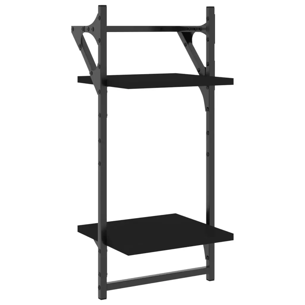 Wall Shelf Set Floating Shelves Bars Black 6 Piece Engineered Wood Storage Organiser Display