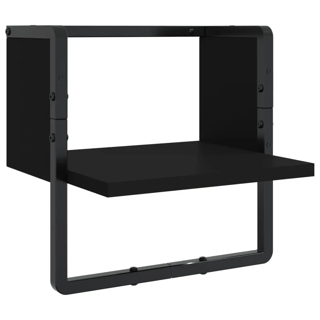 4 Piece Floating Display Shelf Set Black Wall Mounted with Bars Engineered Wood