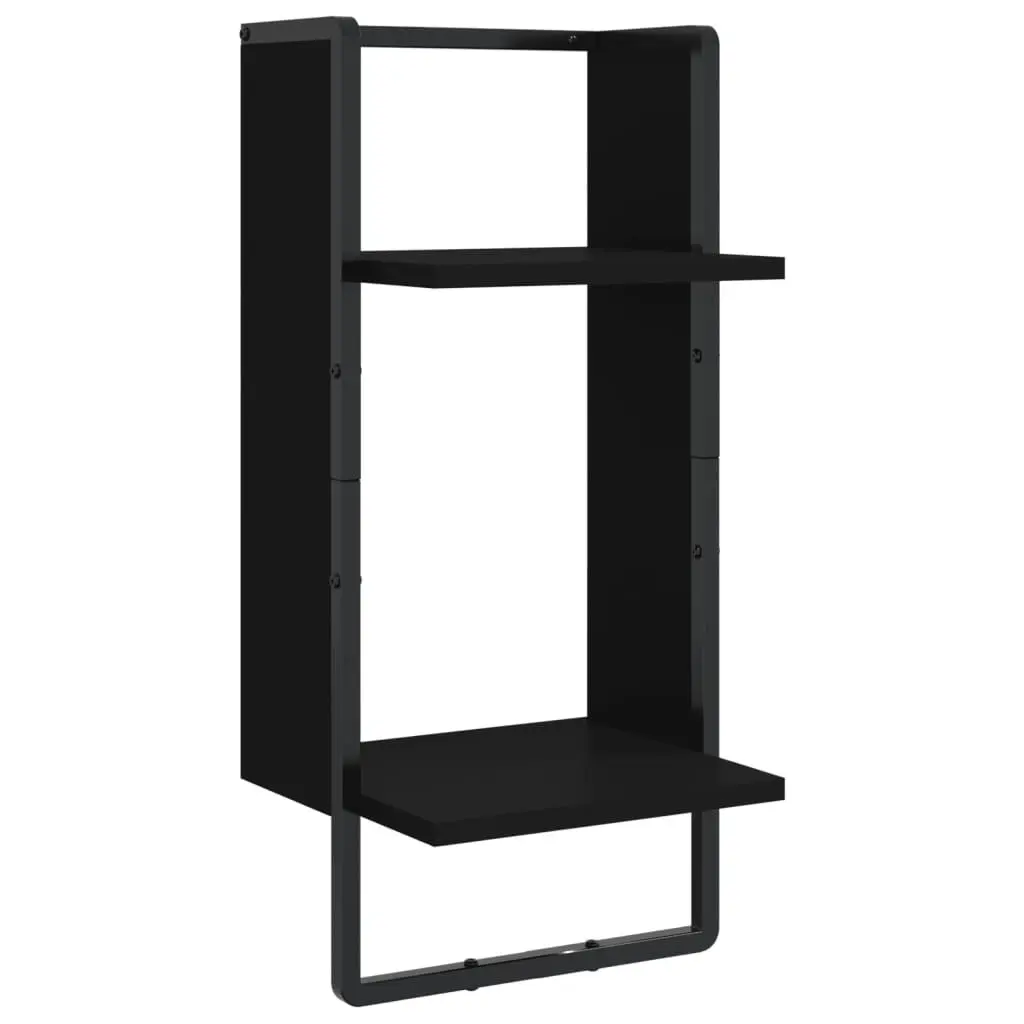 4 Piece Floating Display Shelf Set Black Wall Mounted with Bars Engineered Wood