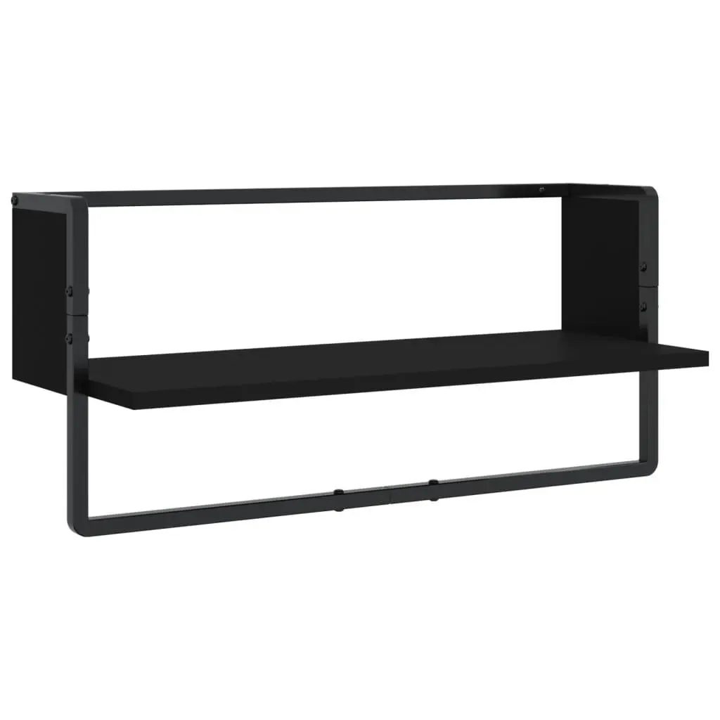 4 Piece Floating Display Shelf Set Black Wall Mounted with Bars Engineered Wood