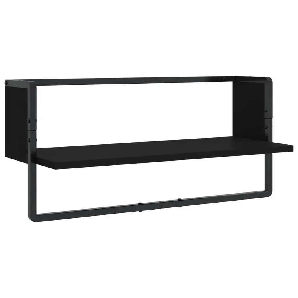 Wall Shelf Set Black Floating Display Shelves with Bars 6 Piece Engineered Wood