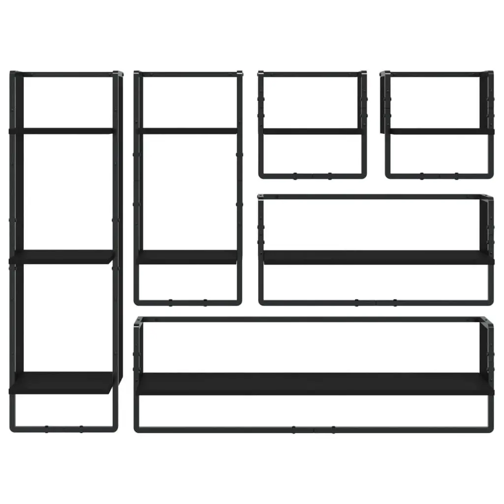 Wall Shelf Set Black Floating Display Shelves with Bars 6 Piece Engineered Wood