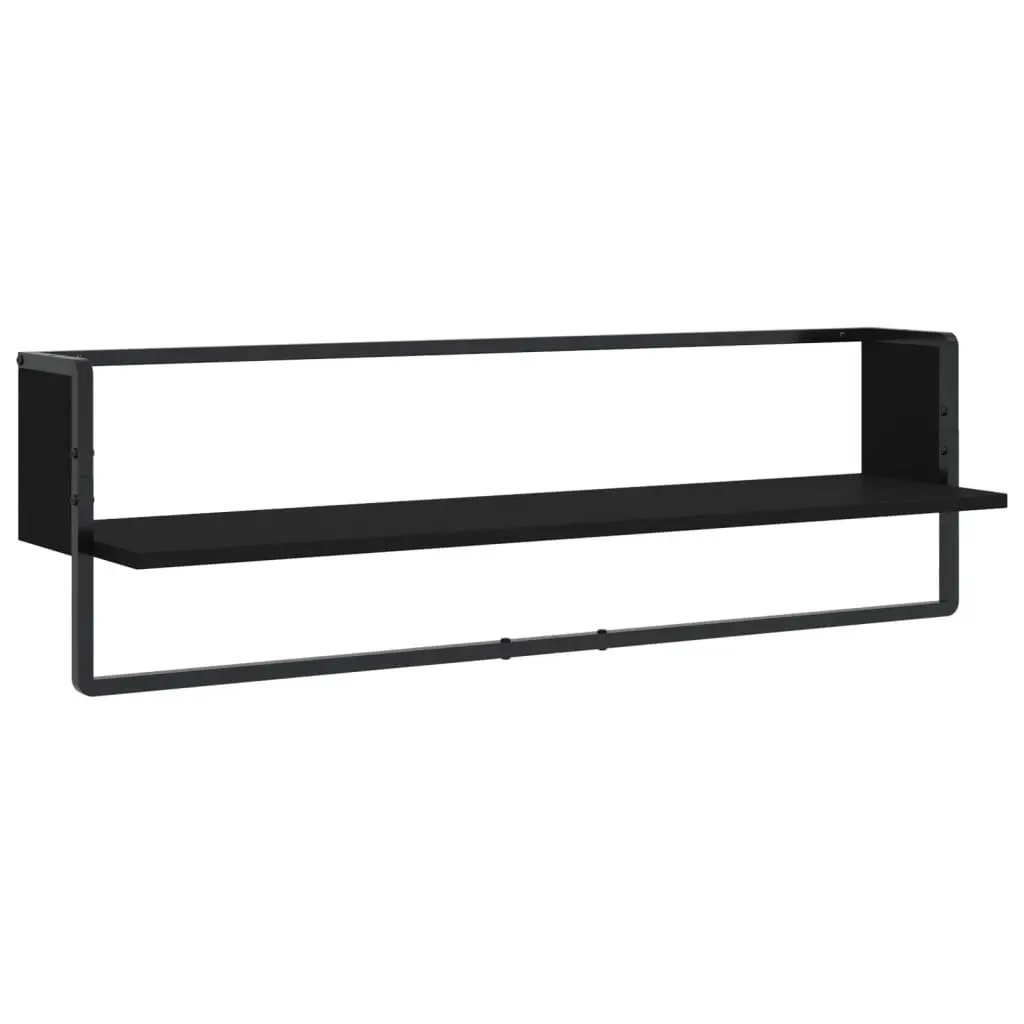 Wall Shelf Set Black Floating Display Shelves with Bars 6 Piece Engineered Wood