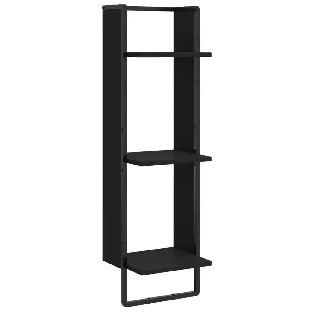 Wall Shelf Set Black Floating Display Shelves with Bars 6 Piece Engineered Wood