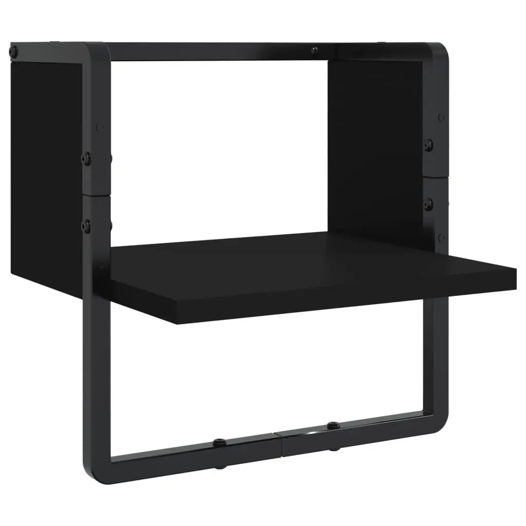 Wall Shelf Set Black Floating Display Shelves with Bars 6 Piece Engineered Wood