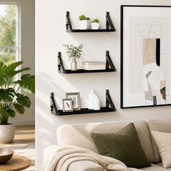 3-Piece Black Floating Wall Shelf Set for Home Decor