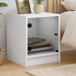Elegant White Glass Door Bedside Cabinet for Bedrooms