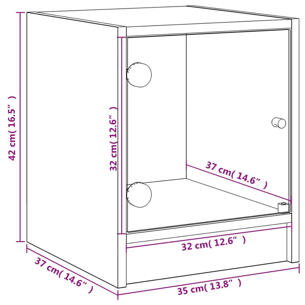 Bedside Table Engineered Wood White Storage Cabinet with Glass Door 35Wx37Dx42Hcm