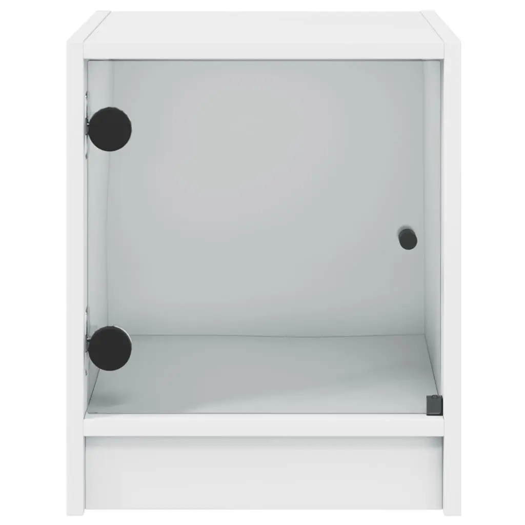 Bedside Table Engineered Wood White Storage Cabinet with Glass Door 35Wx37Dx42Hcm
