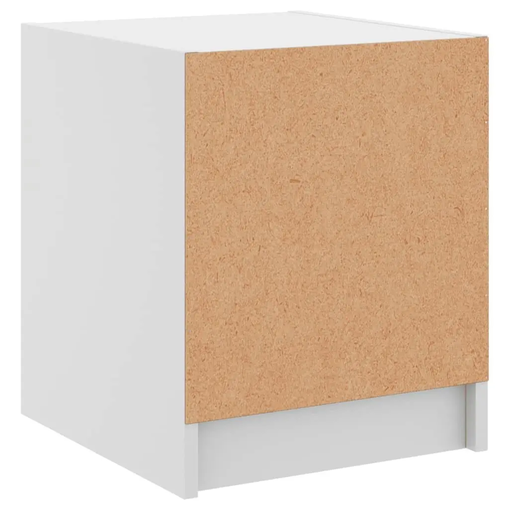 Bedside Table Engineered Wood White Storage Cabinet with Glass Door 35Wx37Dx42Hcm
