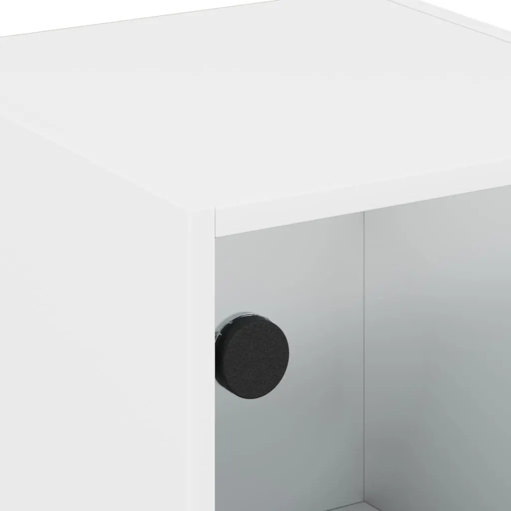 Bedside Table Engineered Wood White Storage Cabinet with Glass Door 35Wx37Dx42Hcm