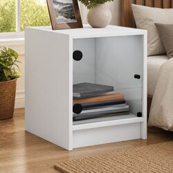 Elegant White Bedside Cabinets with Glass Doors - 2 pcs