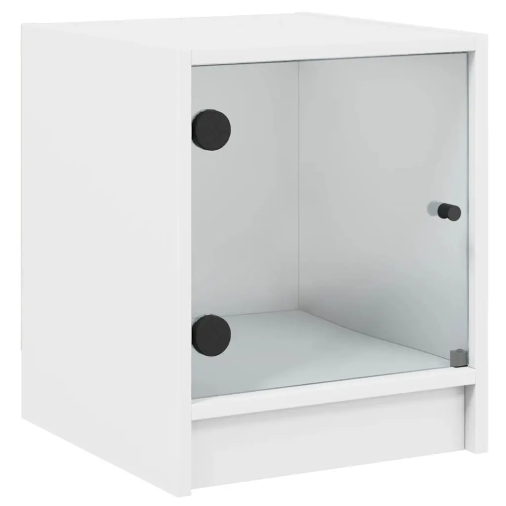 Bedside Cabinets with Glass Doors White 2 Piece Engineered Wood Storage Furniture