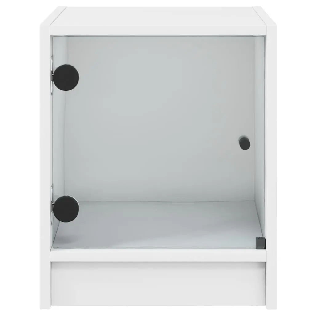 Bedside Cabinets with Glass Doors White 2 Piece Engineered Wood Storage Furniture